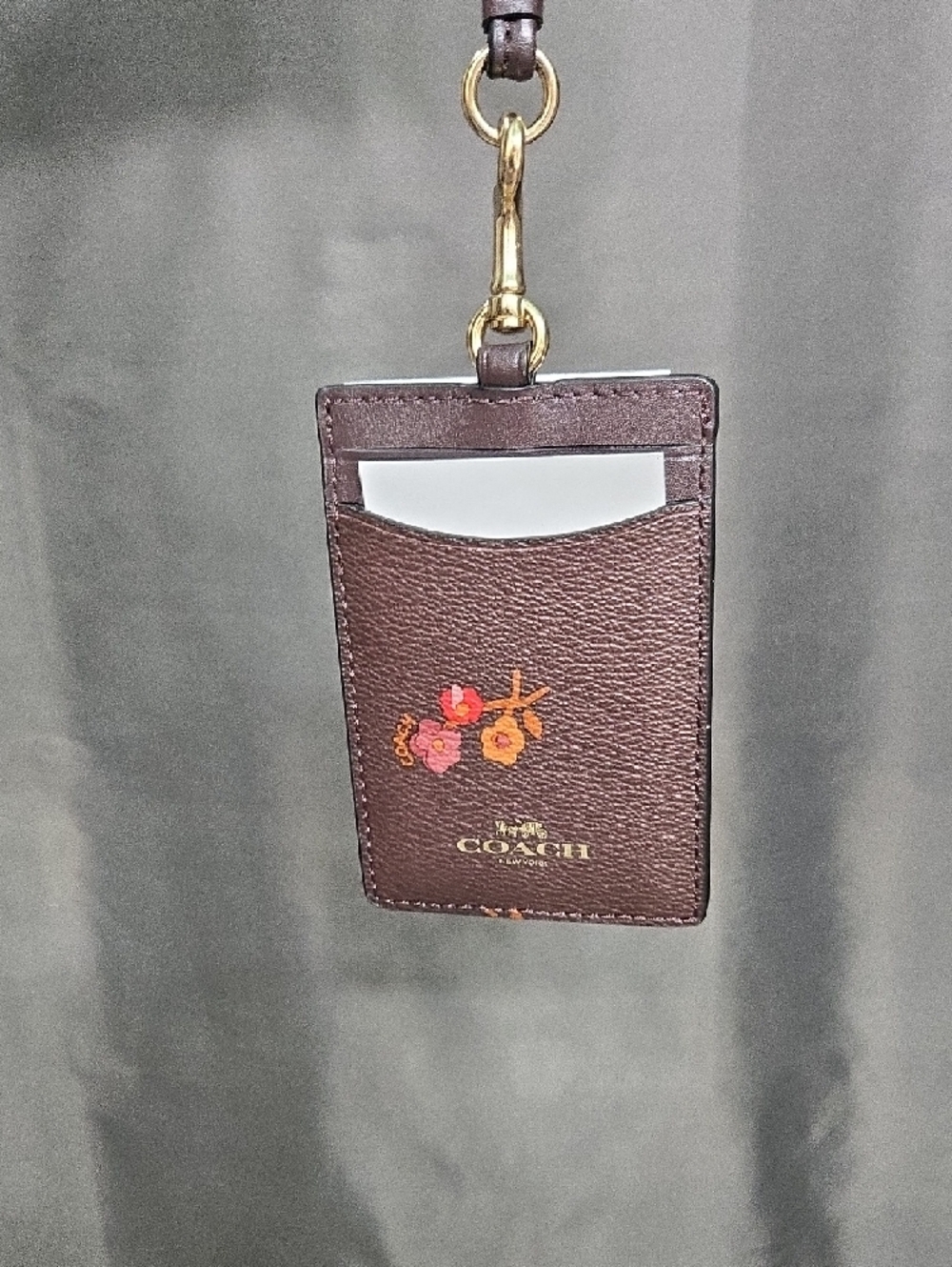 Coach Brown Floral Leather Lanyard Card Holder - Picture 6 of 6
